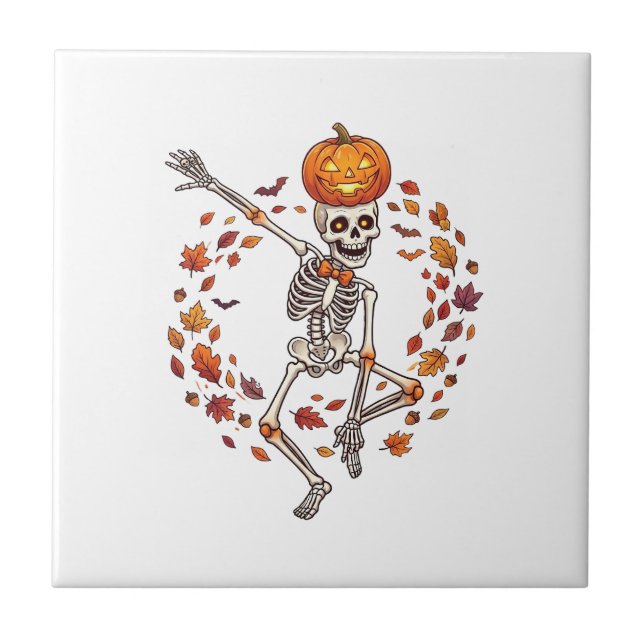 Cabeça de Abóbora de Esqueleto Dançante de Hallowe (Frente)