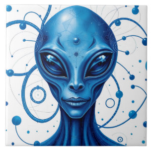 Cabeça de Alien Azul Closeup Arte Ficção Científic