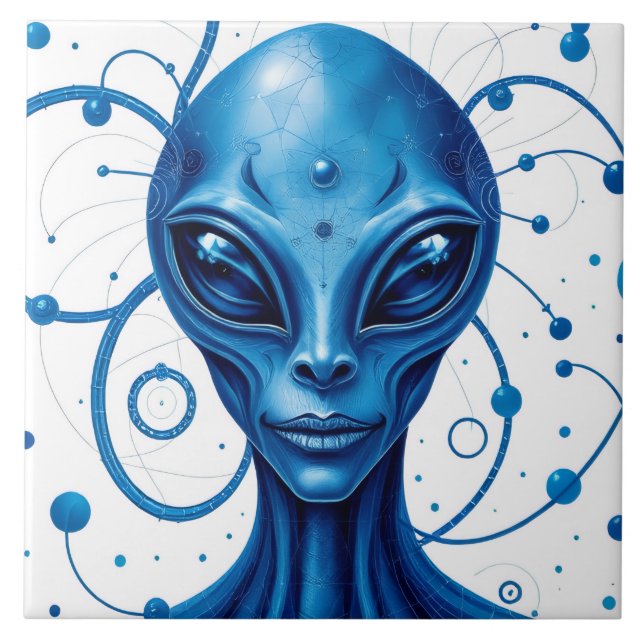 Cabeça de Alien Azul Closeup Arte Ficção Científic (Frente)