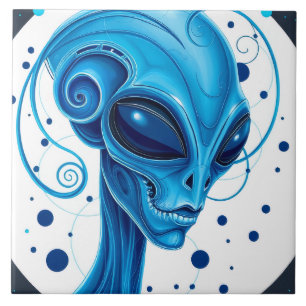 Cabeça de Alien Azul Closeup Arte Ficção Científic