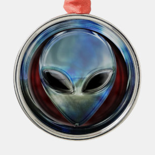 Cabeça de Alienígena metálica 03 Ornamento