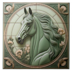 Cabeça de Cavalo Art Nouveau em verde sálvia falso