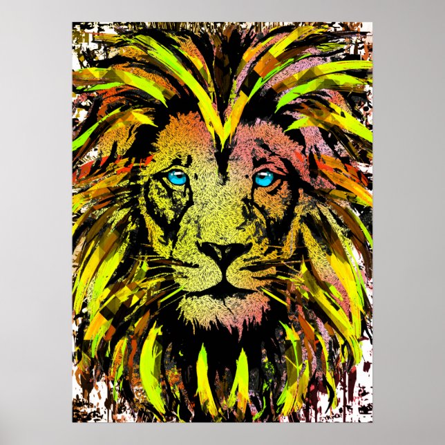 Cabeça de Leão Amarelo - Poster Impressão (Frente)
