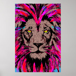 Cabeça de Leão Cor-de-Rosa - Poster de Desenho d