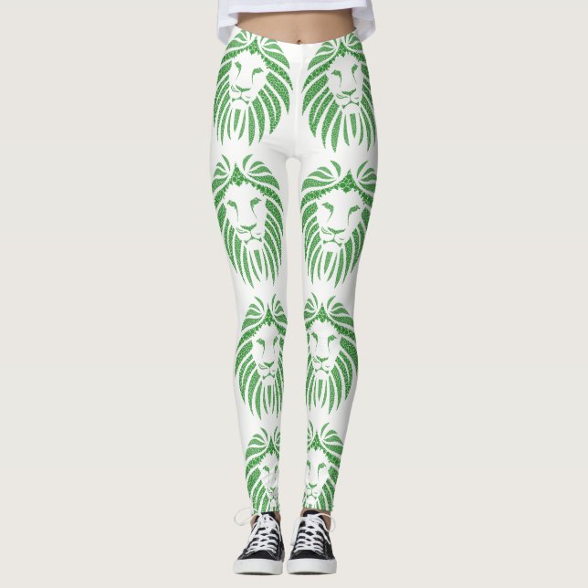 Cabeça de Leão Verde em Leggings de Qualquer Cor (Frente)
