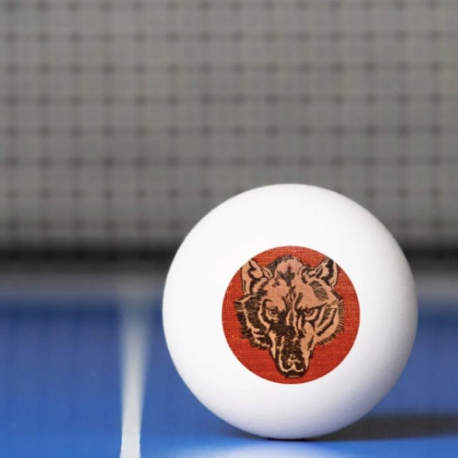 Cabeça de Lobo em Bola de Ping Pong Vermelha (Wolf Head on Red  Design ping pong ball. 3-star balls  ITTF's competition specifications.)