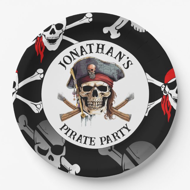 CABEÇA DE PIRATA CAPITÃO Prato de Papel (Frente)