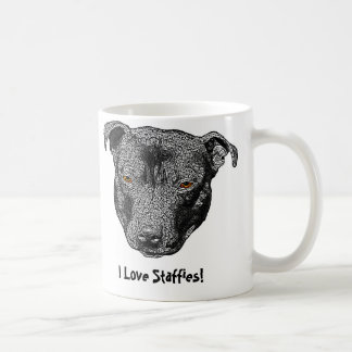 Cabeça de Staffie, "eu amo Staffies!" Caneca