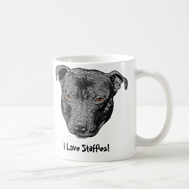 Cabeça de Staffie, "eu amo Staffies!" Caneca (Direita)