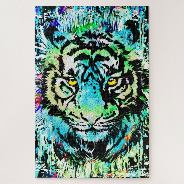 Cabeça de Tigre Azul - Quebra-cabeça de Retrato Ti (Vertical)