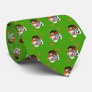 Cabeça De Tigre Com Impressões De Pata Na Gravata 