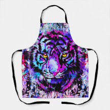 Cabeça De Tigre Roxo - Apron De Tigre - Retrato De