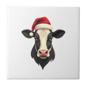 Cabeça de Vaca de Natal Vintage com Chapéu de Papa