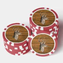 Cabeça de Veado em Ficha de Poker de Madeira