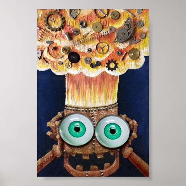 Cabeça robótica com poster de impressão Steampunk (Frente)