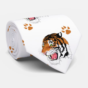 Cabeça Tigre Com Impressões De Pata Em Gravata B