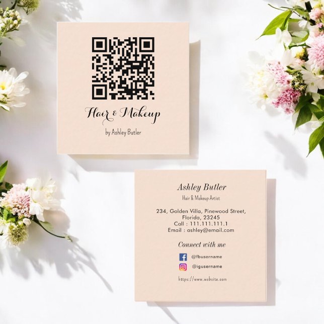 Cabelo de código QR do Salão bege - Compor Cartão  (Criador carregado)