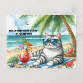 Cabelo de Praia Não Liga Gato Fino Cartão Postal