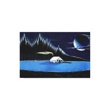 "Cabina perto do lago" Stretch Canvas Print.