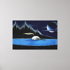 "Cabina perto do lago" Stretch Canvas Print.