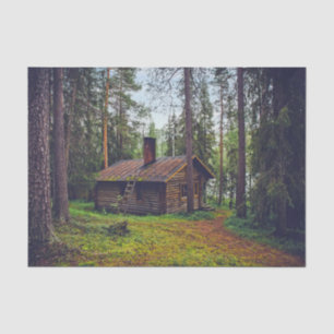 Cabine de Log no Papel Tecido de Decoupage do Wood