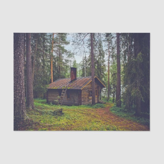 Cabine de Log no Papel Tecido de Decoupage do Wood (Frente )