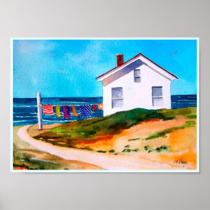 Cabine do beira-mar com poster de Washline