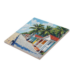 Cabines de Praia Coloridas e Tropicais Vibrantes