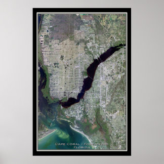 Cabo Coral - Mapa de Poster por Satélite Ft Myers