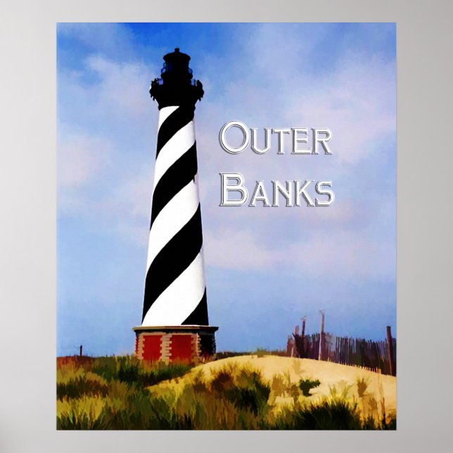 Cabo Hatteras Lighthouse Poster Texto Fora Bancos (Frente)