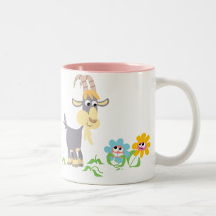 Cabra bonito dos desenhos animados e caneca das