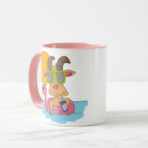 Cabra em um flutuador do flamingo - caneca de café