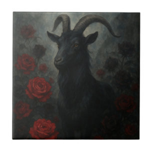 Cabra Negra Gótica com Arte Negra Rosa vermelha