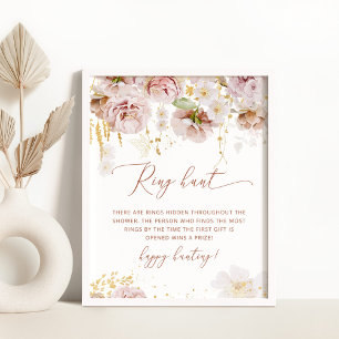Caça ao anel floral boho pôster de jogo para chá d
