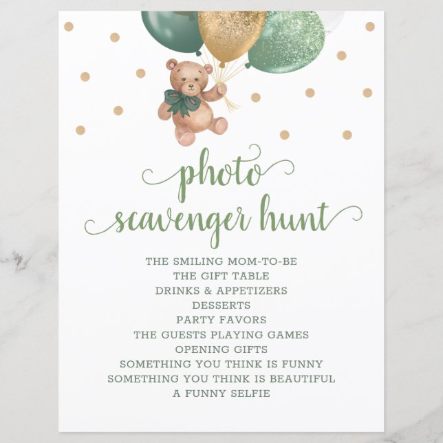 Caça ao Tesouro de Fotos de Urso de Pelúcia Verde  (Frente)