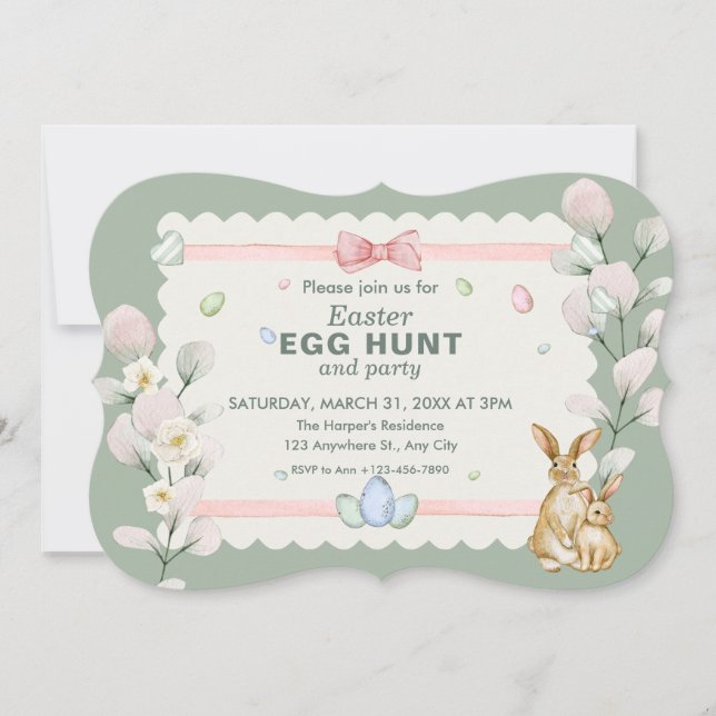 Caça de Ovos de Páscoa Floral Verde Pastel (Frente)