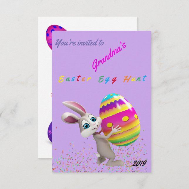 Caça de Ovos de Páscoa Roxa c/ Convite de Préguas (Frente/Verso)