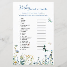 Caça de palavras de bebê de flor silvestre azul e 
