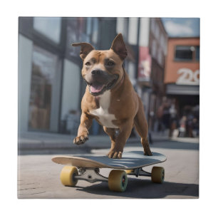 Caça de skate: Um Staffy em Movimento