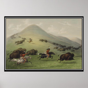 Caça do búfalo pelo poster vintage dos americano