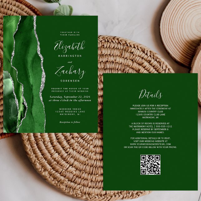 Caça Orçamento Verde Ágata Prata Código QR Casamen (Criador carregado)