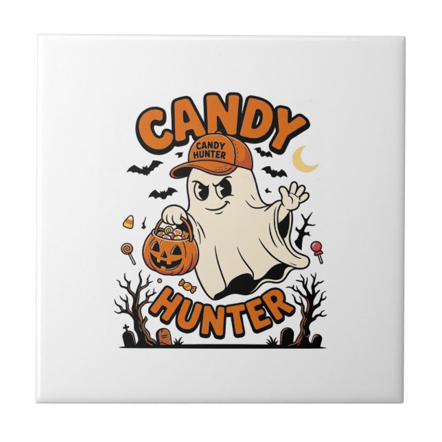Caçador de Doces Halloween Fantasma Balde de Abóbo (Frente)