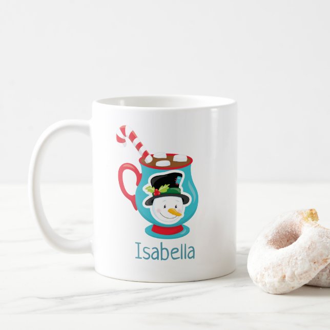 Cacau Quente Bonito Snowman Personalizado Caneca d (Com Donut)