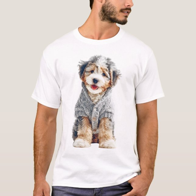Cachorrinho Adorável com Suéter Cinza Aconchegante (Frente)