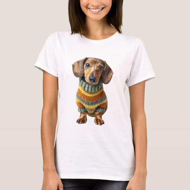 Cachorrinho Adorável da Raça Dachshund em Suéter L (Frente)