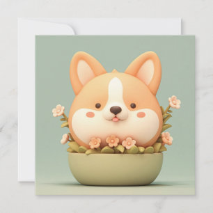 Cachorrinho Corgi em Tigela Floral de Argila 3D Fo