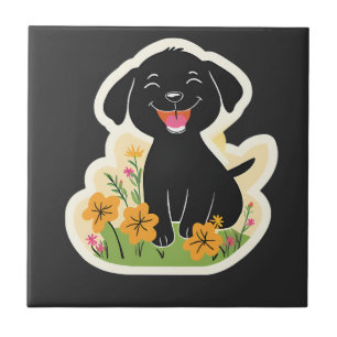 Cachorrinho Preto Feliz em Flores Campestres
