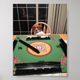 Cachorro a jogar Mahjong Poster