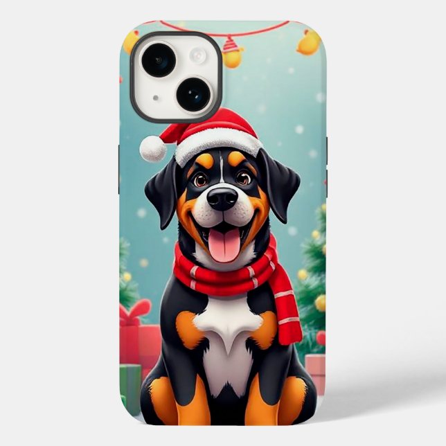 Cachorro Adorável Usando Chapéu de Papai Noel (Verso)