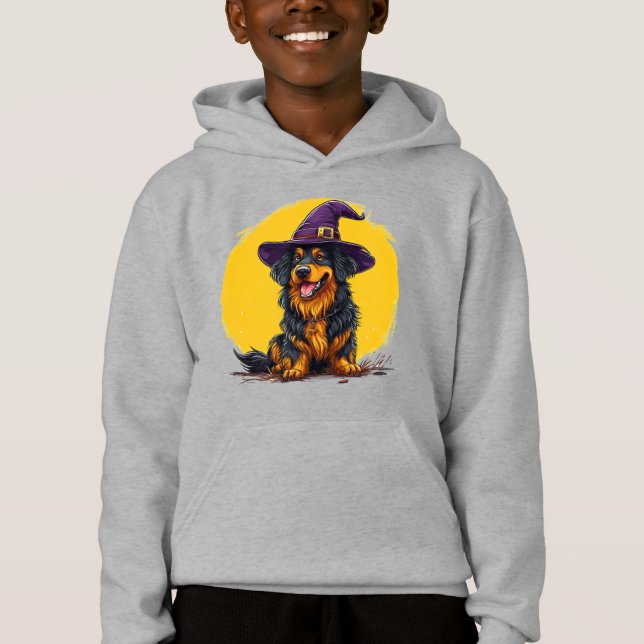 Cachorro Alegre de Halloween Usando um Chapéu de B (Frente)